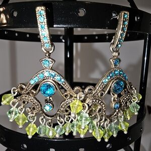 Blue and Green Chandelier Earrings